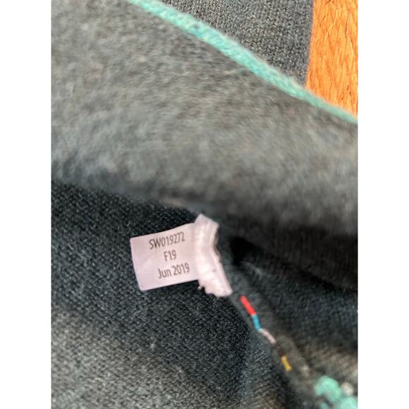 SmartWool Zip Cardigan Deep Green & Stripe Sleeve Sz L Merino SWO19272 - Picture 8 of 12